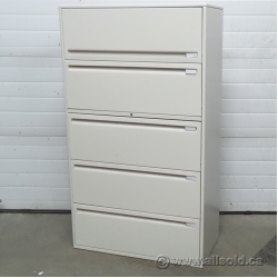 Beige 5 Drawer Lateral File Cabinet, Locking SND